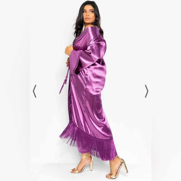 Purple satin fringe rebdolls glow up duster kimono - Picture 1 of 9